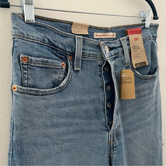 Levi's Ribcage Straight Ankle Jeans Women's Size 30 High Rise Distressed NWT - Picture 3 of 13